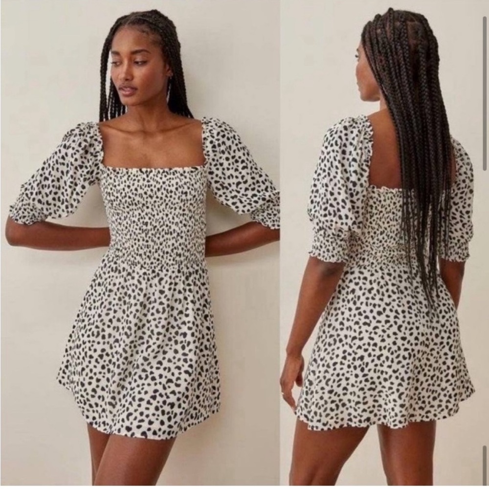 Reformation Smocked Mini Dress Black and White size 0